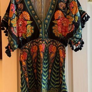 FARM Rio Black Floral Mini Dress with Multi-Color Accents